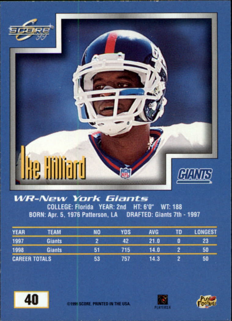1999 Score #40 Ike Hilliard back image