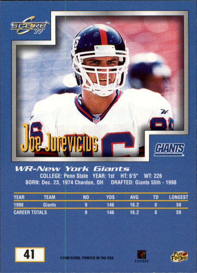 1999 Score #41 Joe Jurevicius back image