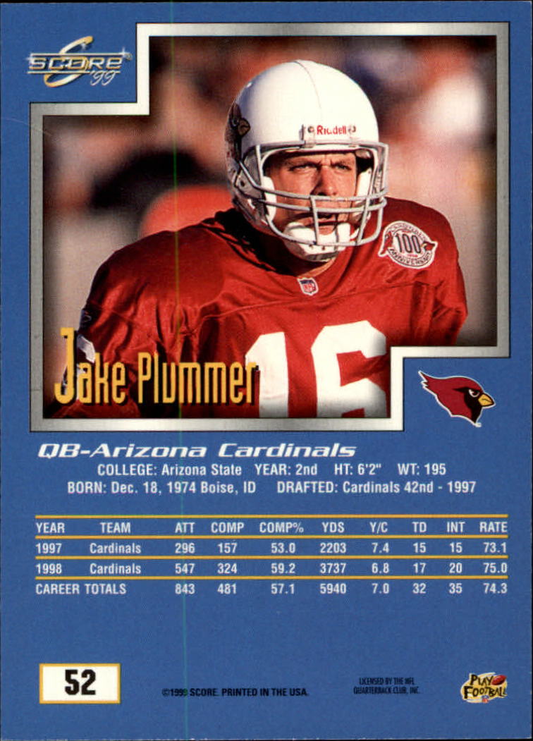 1999 Score #52 Jake Plummer back image
