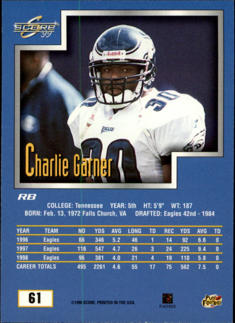 1999 Score #61 Charlie Garner back image