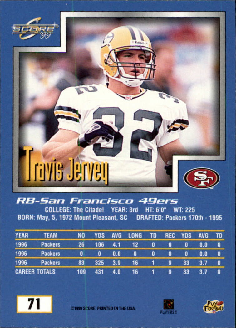 1999 Score #71 Travis Jervey back image