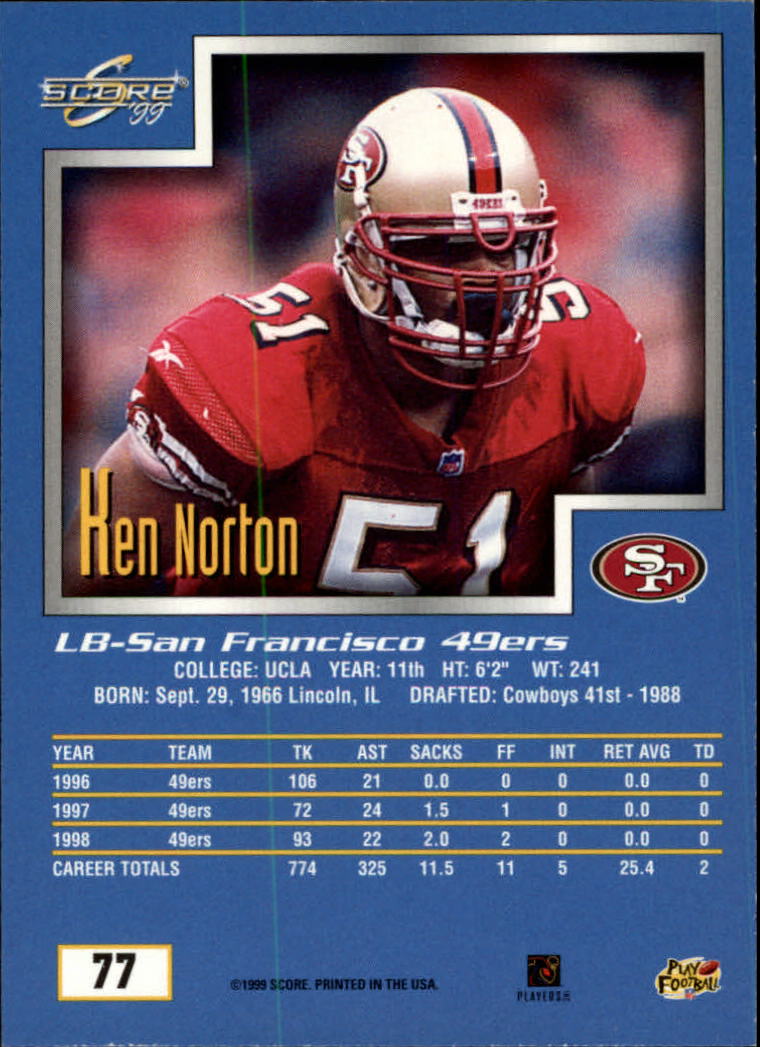1999 Score #77 Ken Norton back image