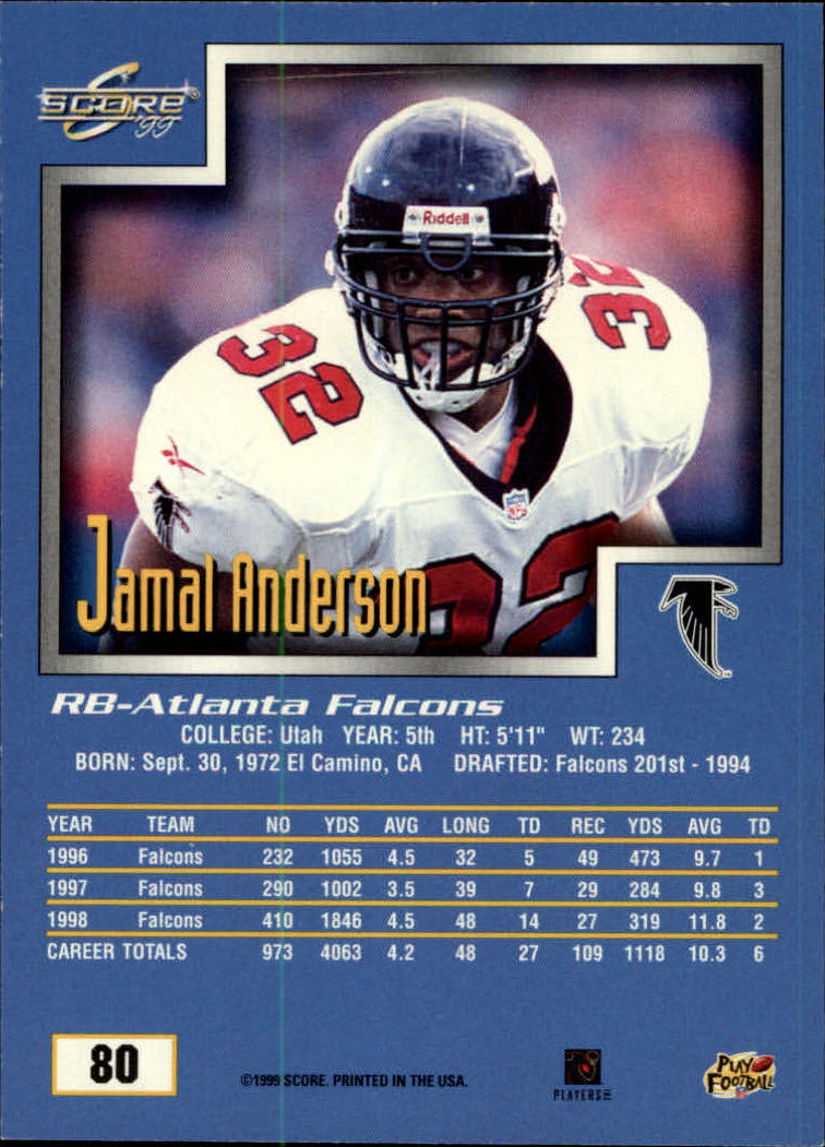 1999 Score #80 Jamal Anderson back image