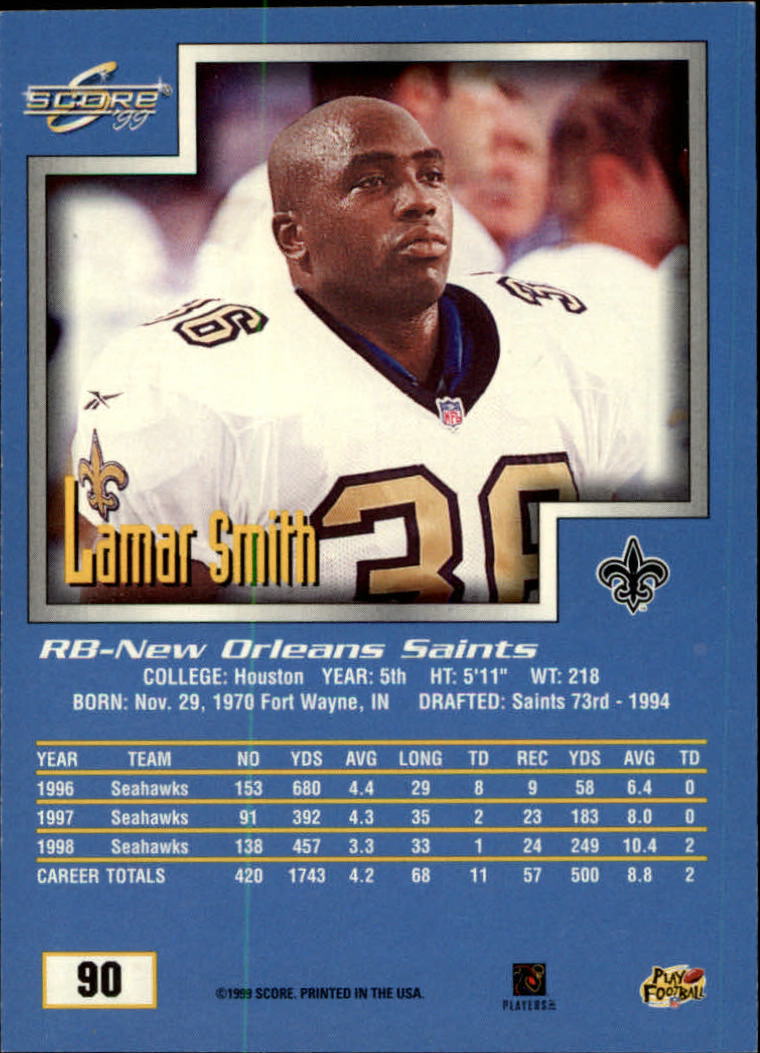 1999 Score #90 Lamar Smith back image