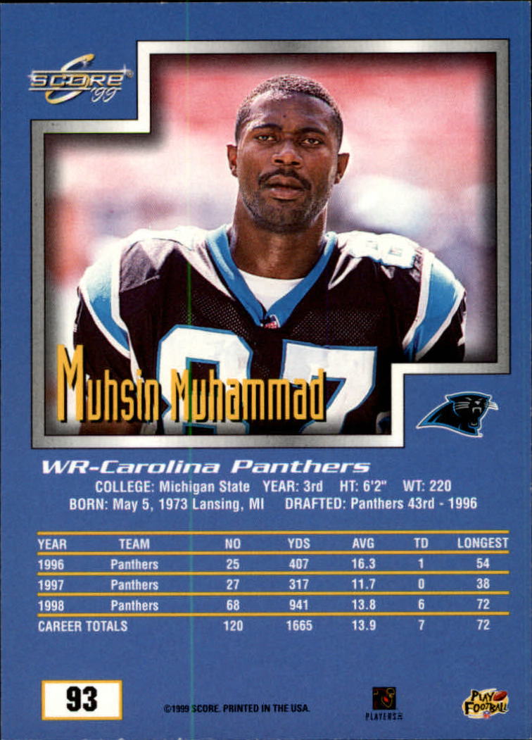 1999 Score #93 Muhsin Muhammad back image