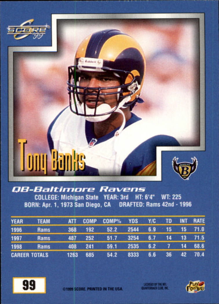 1999 Score #99 Tony Banks back image