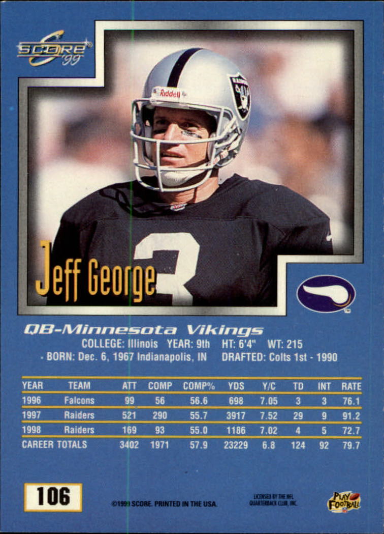 1999 Score #106 Jeff George back image