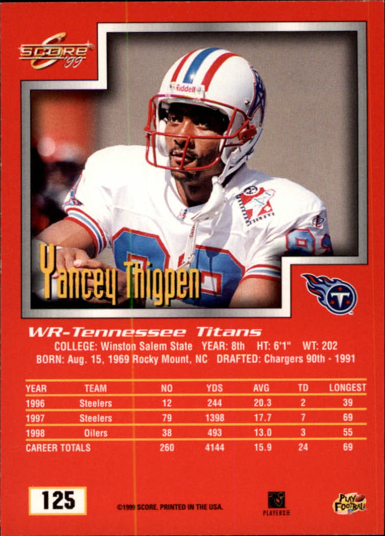 1999 Score #125 Yancey Thigpen back image