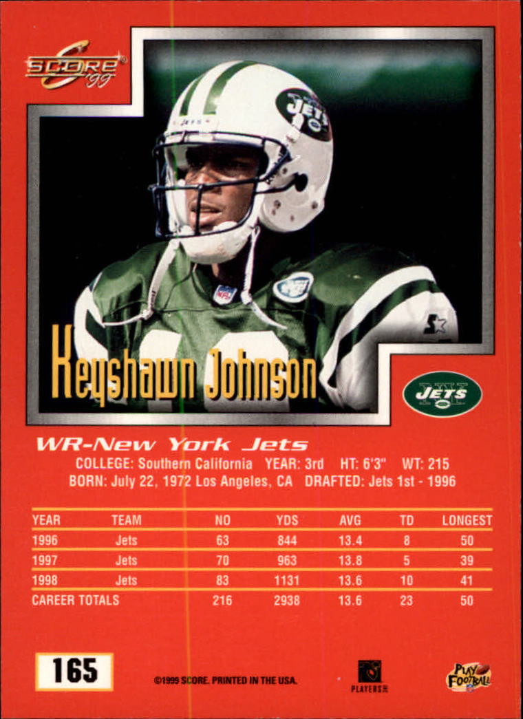 1999 Score #165 Keyshawn Johnson back image