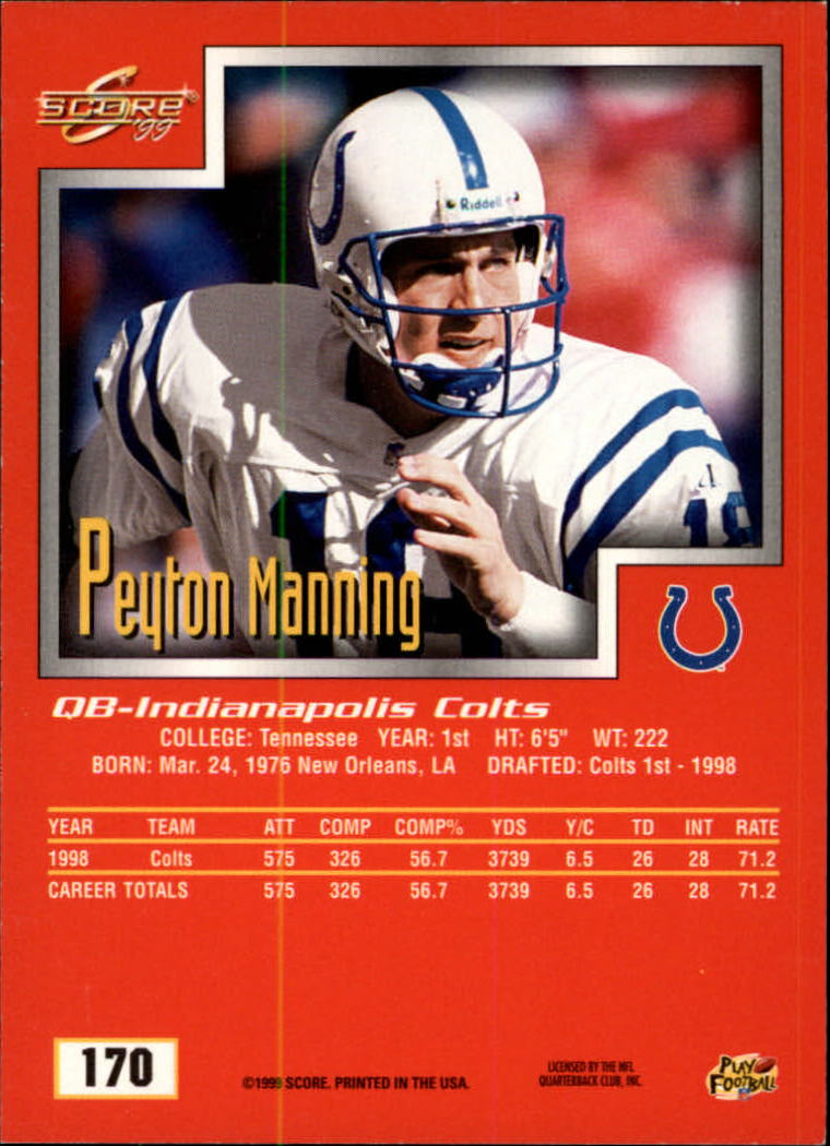1999 Score #170 Peyton Manning back image