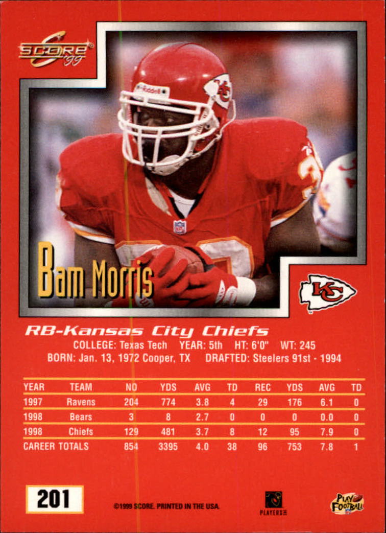 1999 Score #201 Byron Bam Morris back image