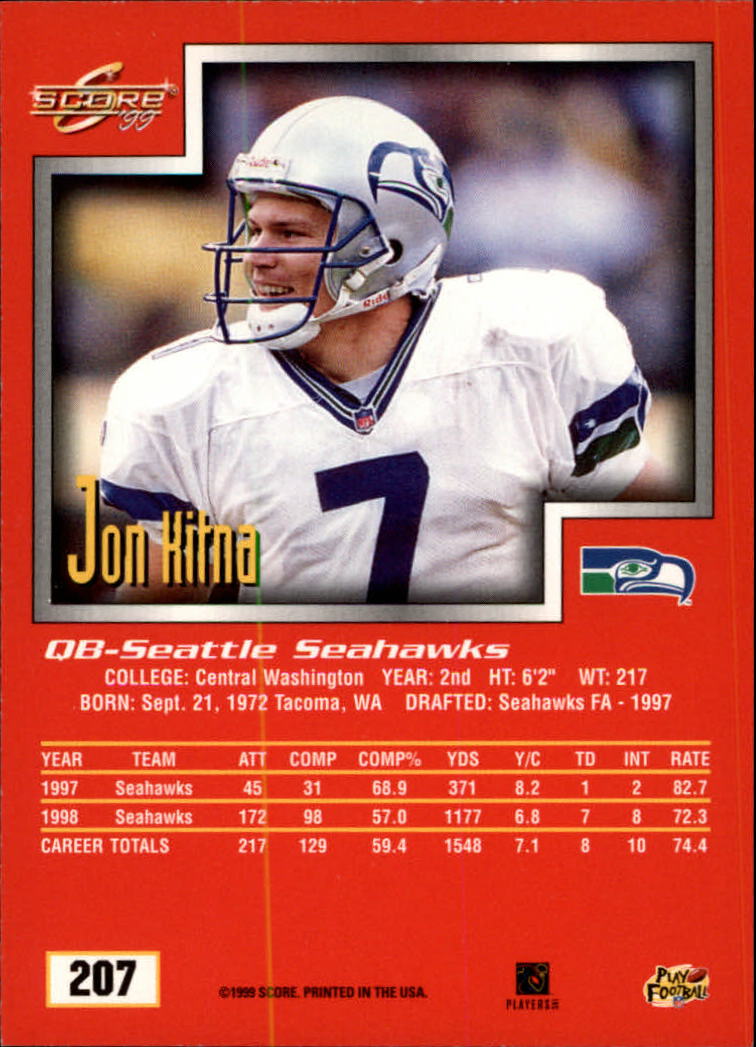 1999 Score #207 Jon Kitna back image