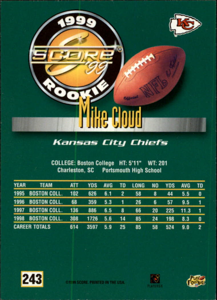 1999 Score #243 Mike Cloud RC back image