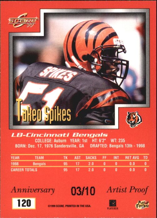 1999 Score Artist's Proofs #120 Takeo Spikes back image