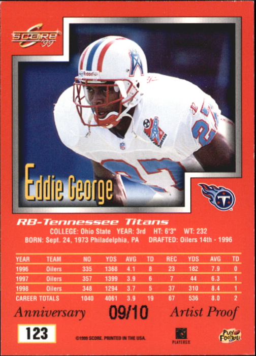 1999 Score Artist's Proofs #123 Eddie George back image