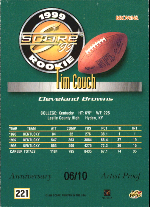 1999 Score Artist's Proofs #221 Tim Couch back image