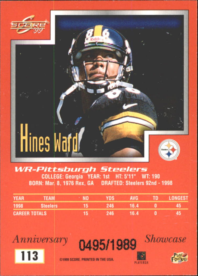 1999 Score Showcase #113 Hines Ward back image