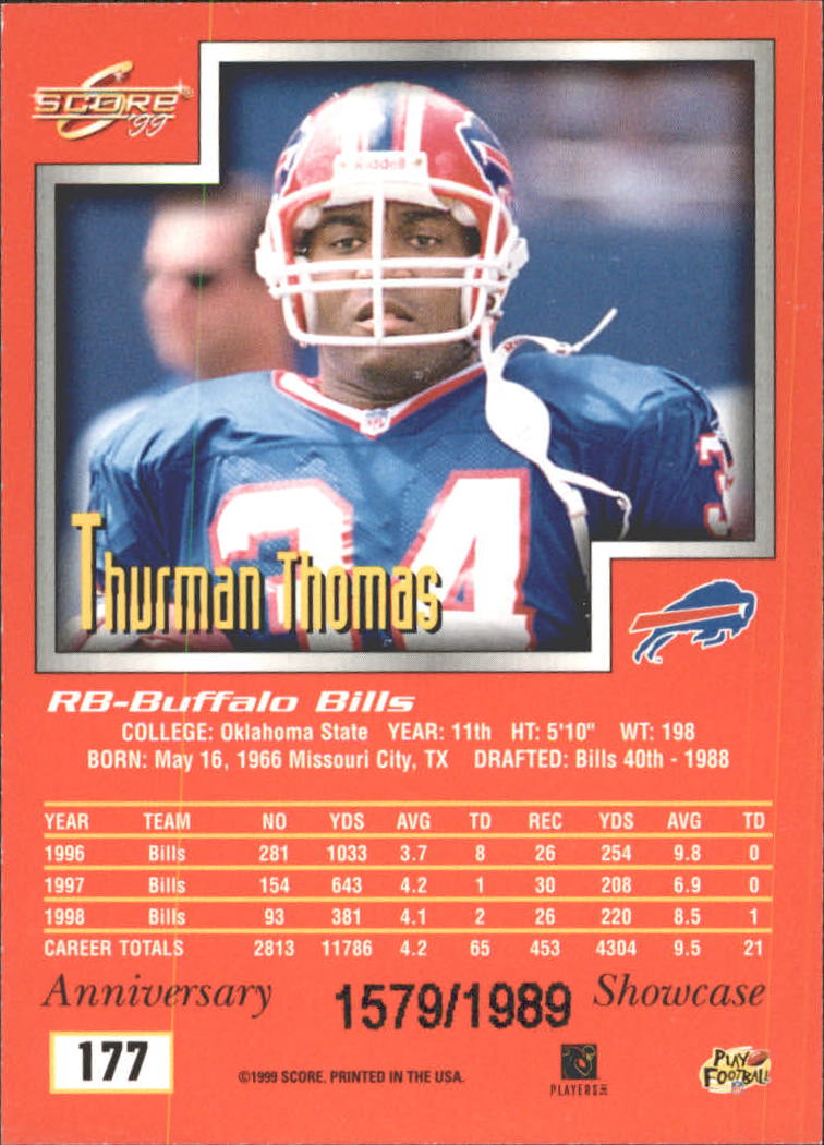 1999 Score Showcase #177 Thurman Thomas back image