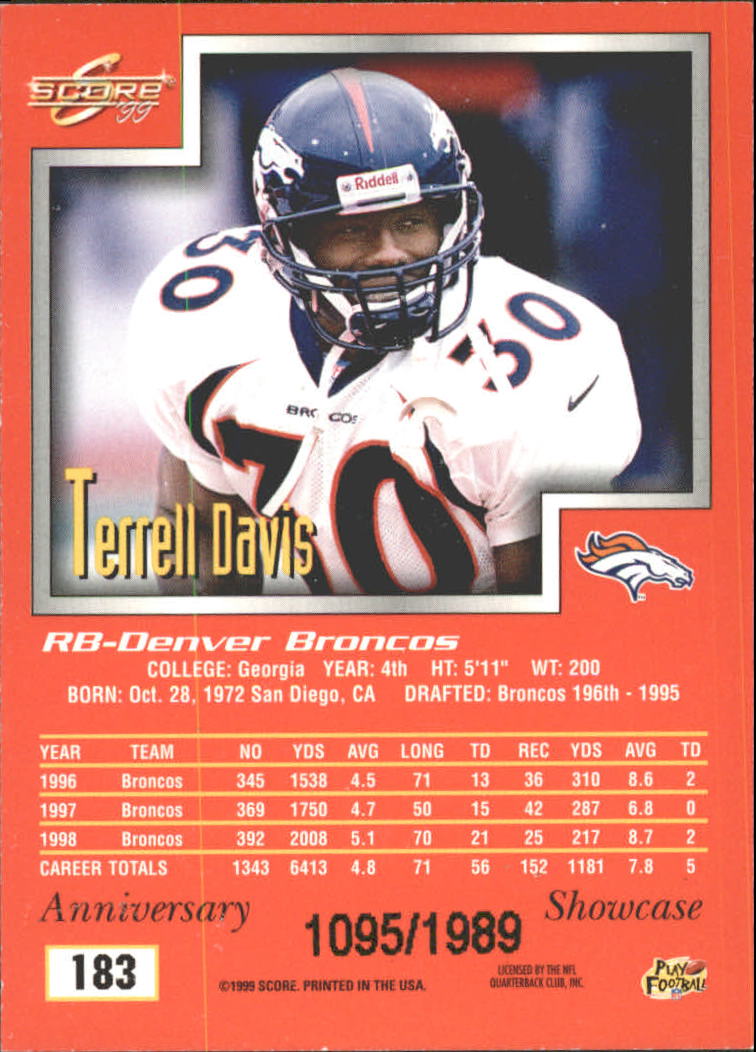 1999 Score Showcase #183 Terrell Davis back image
