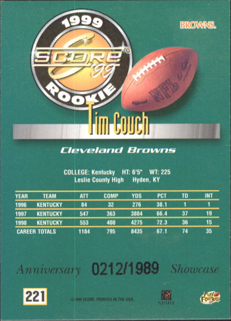 1999 Score Showcase #221 Tim Couch back image