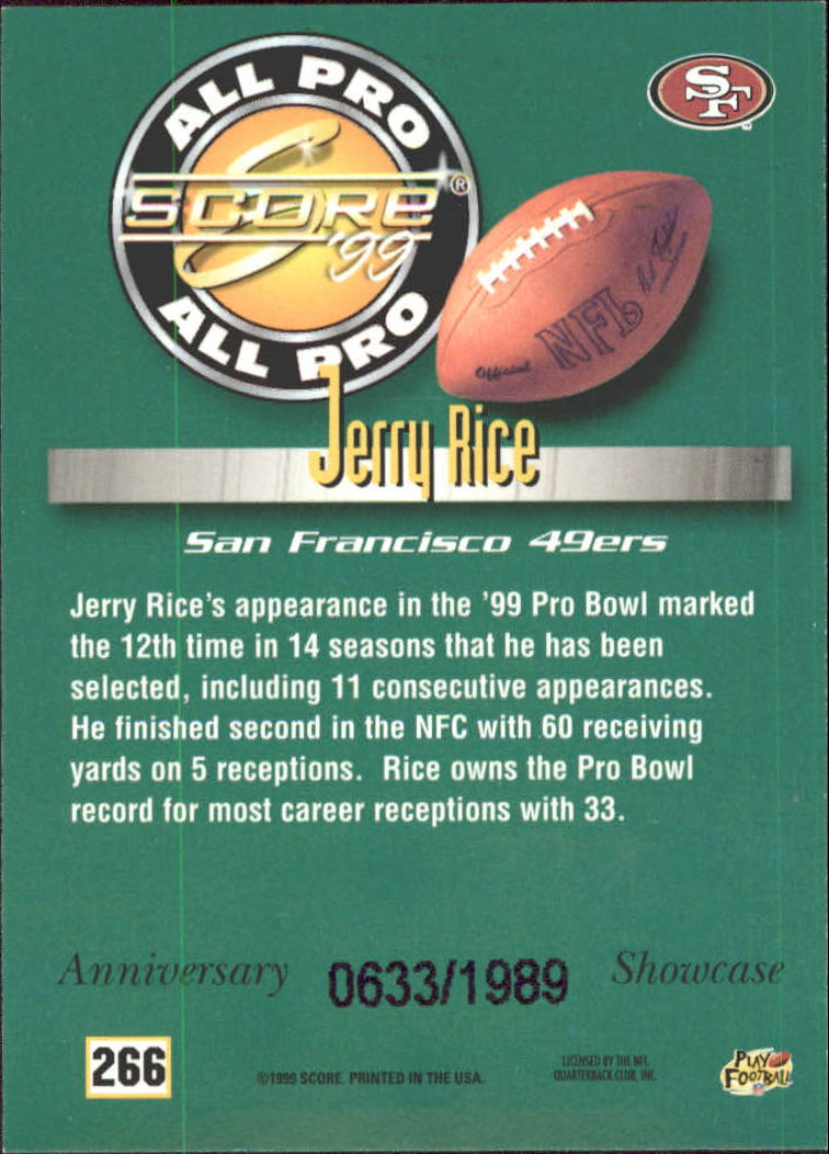 1999 Score Showcase #266 Jerry Rice back image