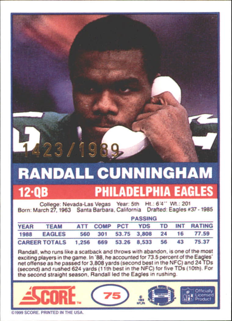 1999 Score 10th Anniversary Reprints #15 Randall Cunningham back image