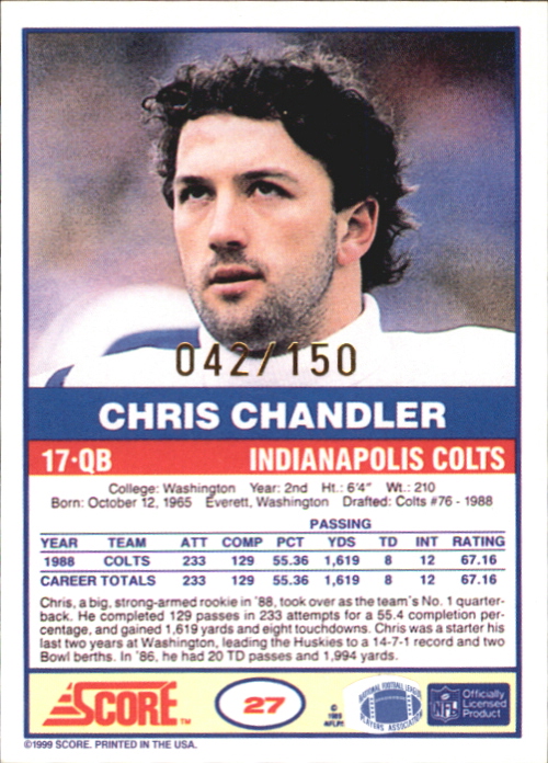 1999 Score 10th Anniversary Reprints Autographs #7 Chris Chandler back image