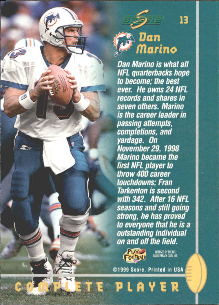1999 Score Complete Players #13 Dan Marino back image
