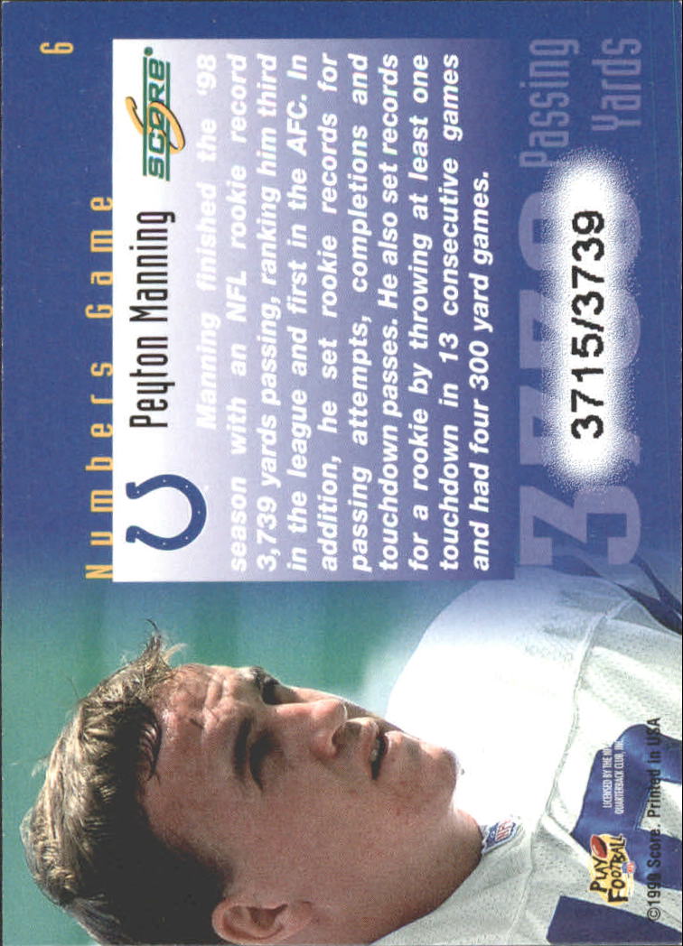 1999 Score Numbers Game #6 Peyton Manning/3739 back image