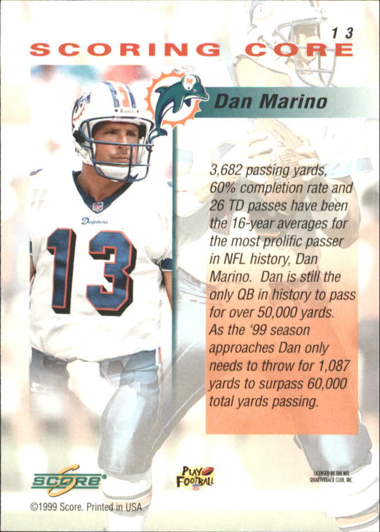 1999 Score Scoring Core #13 Dan Marino back image