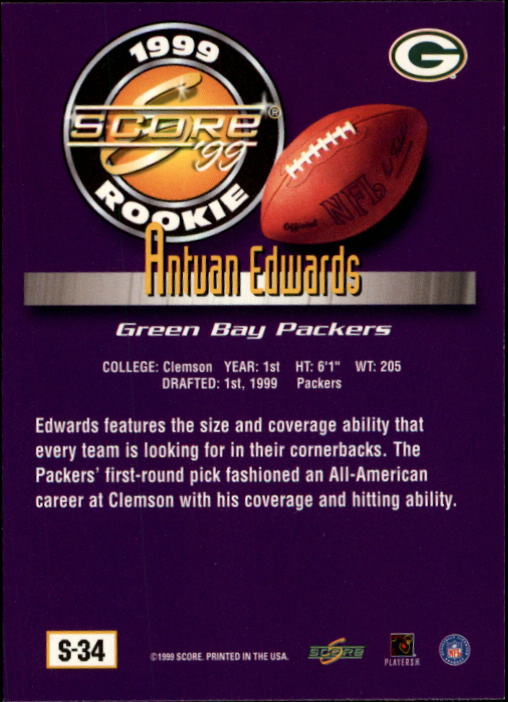 1999 Score Supplemental #S34 Antuan Edwards RC back image