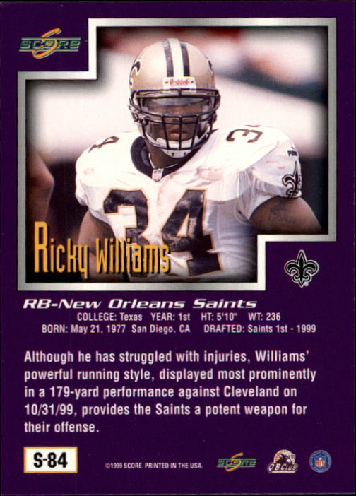 1999 Score Supplemental #S84 Ricky Williams MS back image
