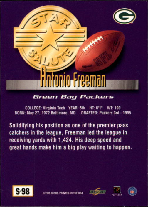 1999 Score Supplemental #S98 Antonio Freeman SS back image
