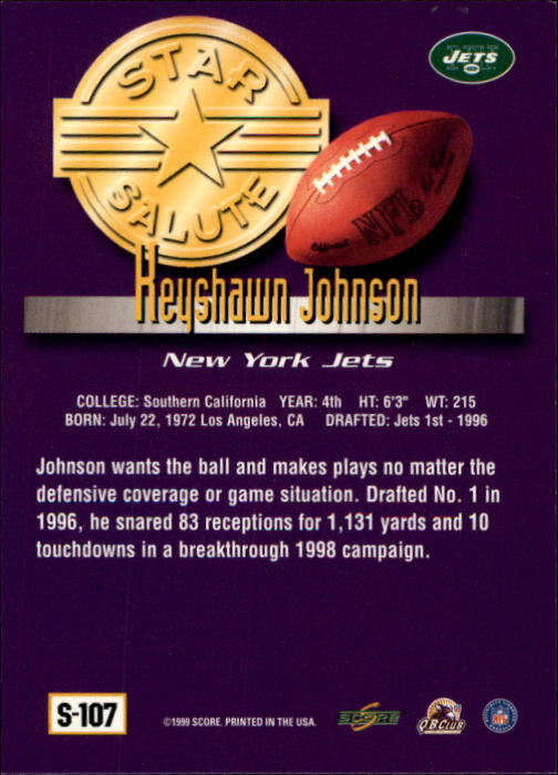 1999 Score Supplemental #S107 Keyshawn Johnson SS back image