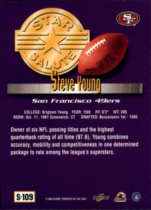 1999 Score Supplemental #S109 Steve Young SS back image