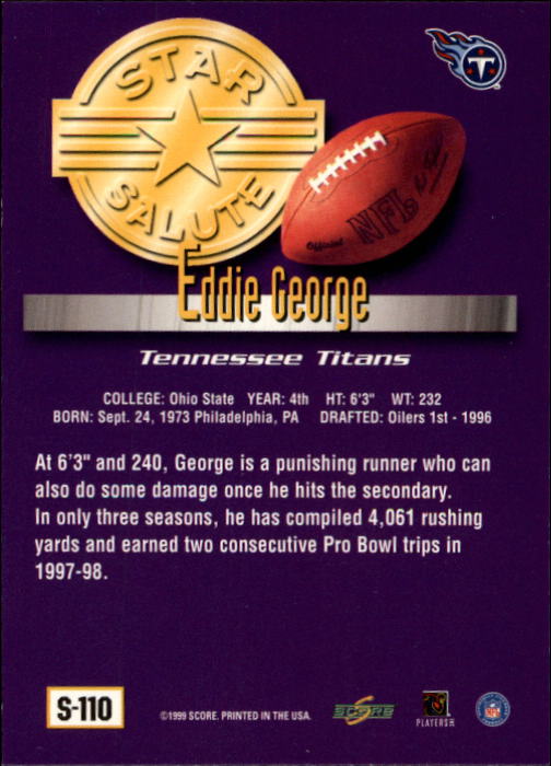 1999 Score Supplemental #S110 Eddie George SS back image