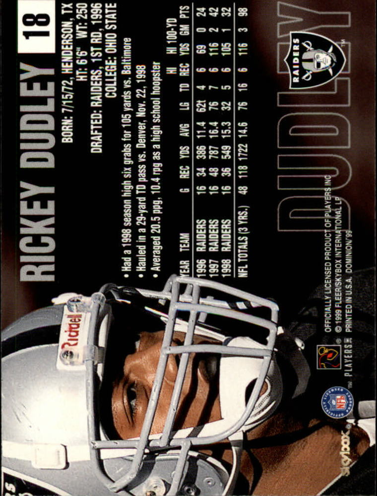 1999 SkyBox Dominion #18 Rickey Dudley back image