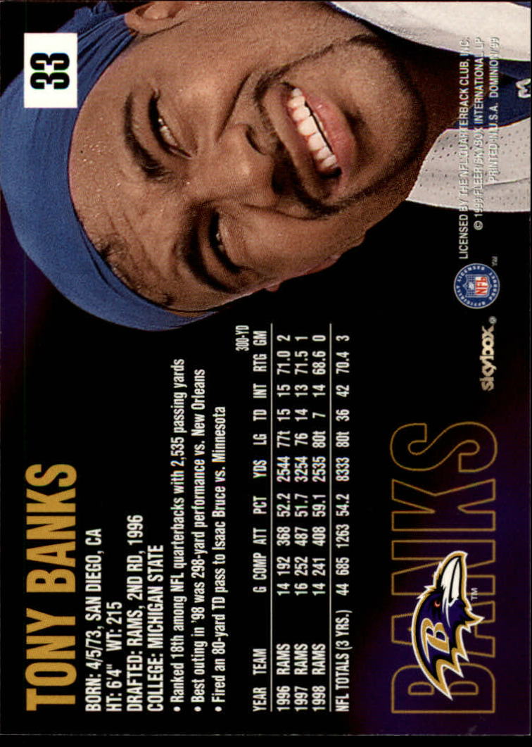 1999 SkyBox Dominion #33 Tony Banks back image