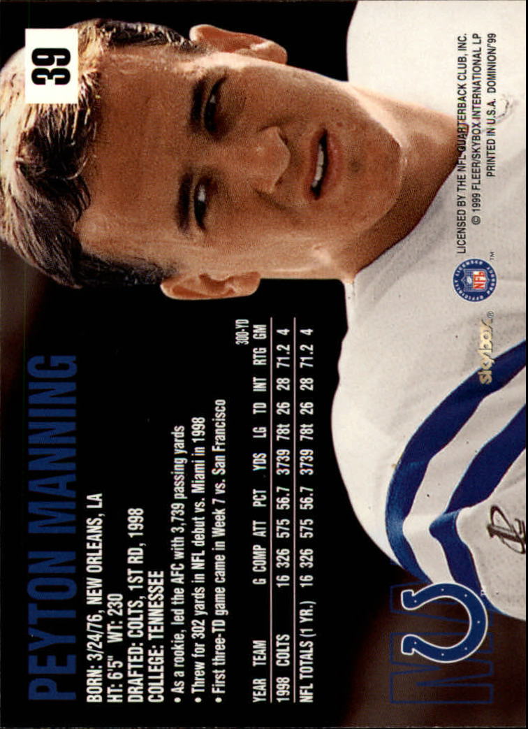 1999 SkyBox Dominion #39 Peyton Manning back image