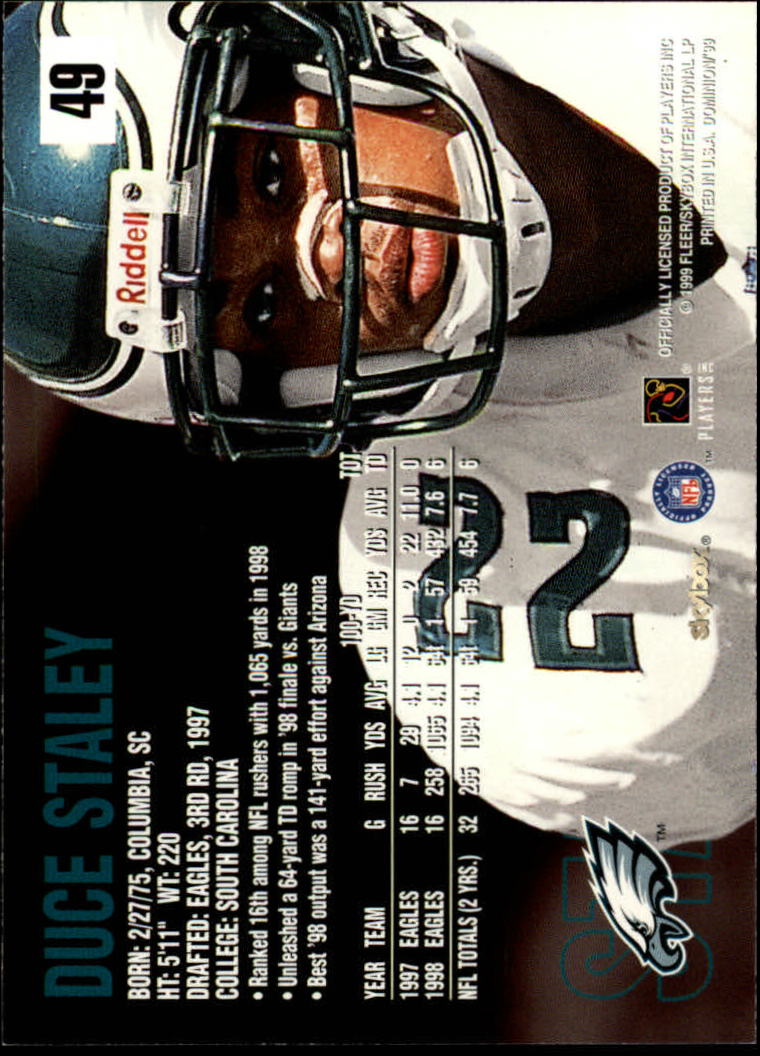 1999 SkyBox Dominion #49 Duce Staley back image