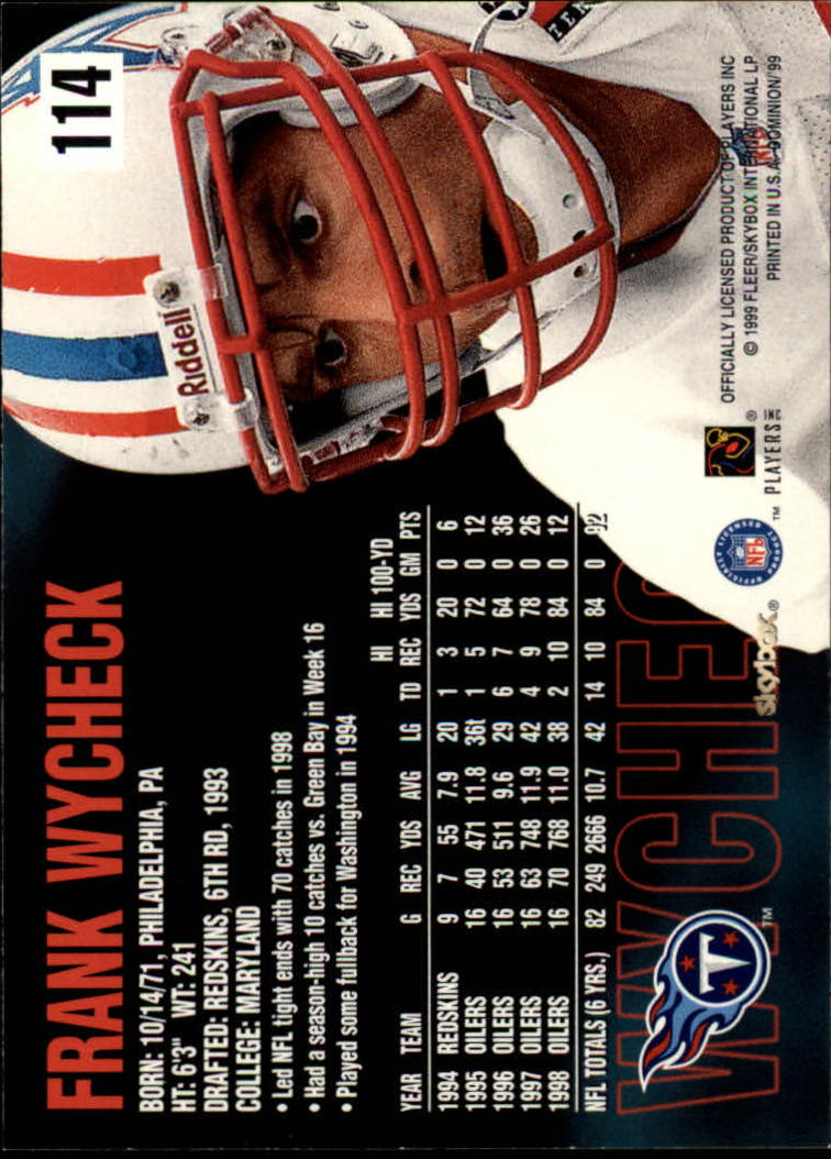 1999 SkyBox Dominion #114 Frank Wycheck back image