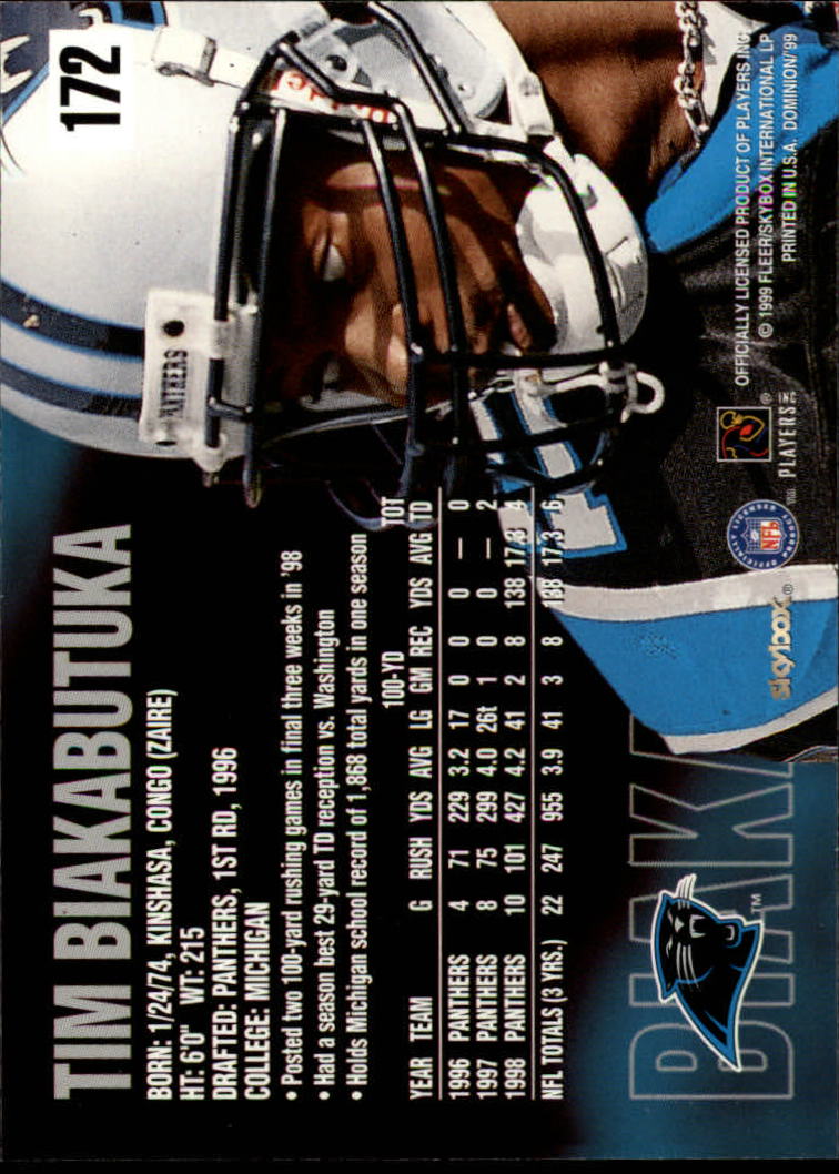 1999 SkyBox Dominion #172 Tim Biakabutuka back image