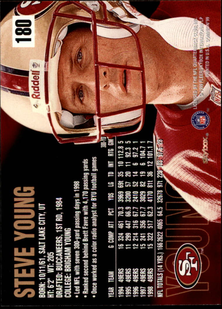 1999 SkyBox Dominion #180 Steve Young back image