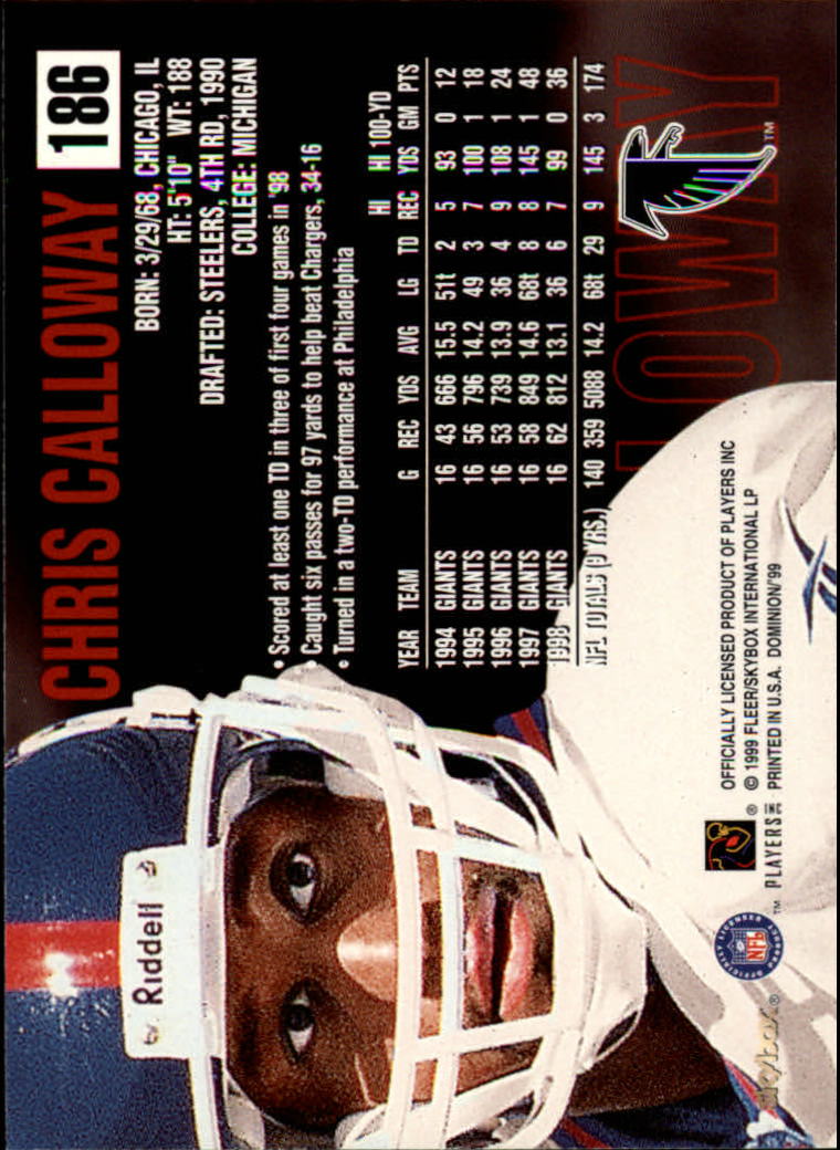 1999 SkyBox Dominion #186 Chris Calloway back image