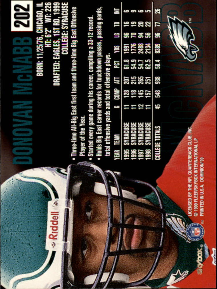 1999 SkyBox Dominion #202 Donovan McNabb RC back image