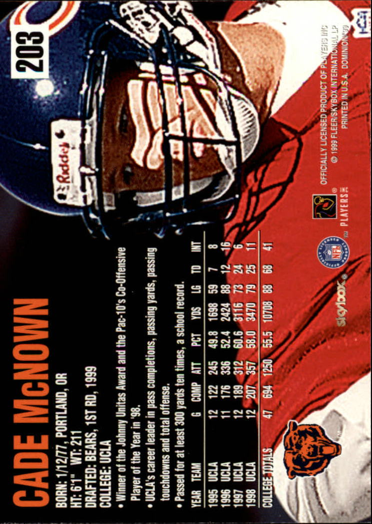1999 SkyBox Dominion #203 Cade McNown RC back image