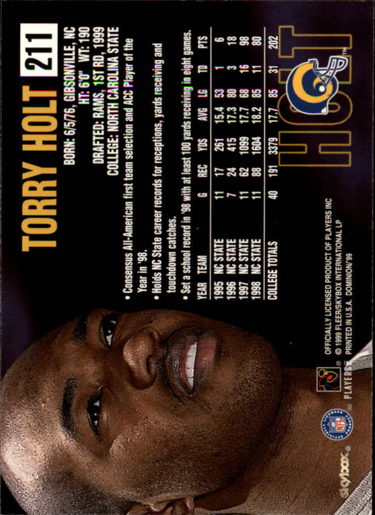 1999 SkyBox Dominion #211 Torry Holt RC back image
