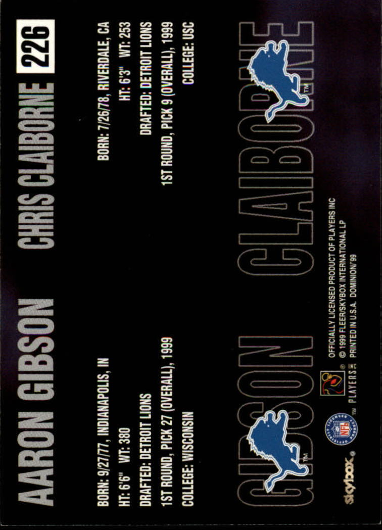 1999 SkyBox Dominion #226 Chris Claiborn RC/Aaron Gibson RC back image