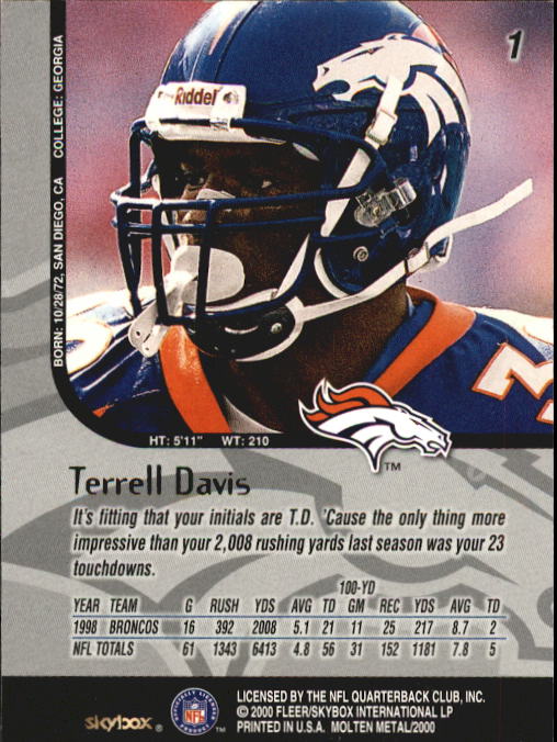 1999 Molten Metal (Skybox) Football "Main Set" Base Cards - Picture 3 of 203