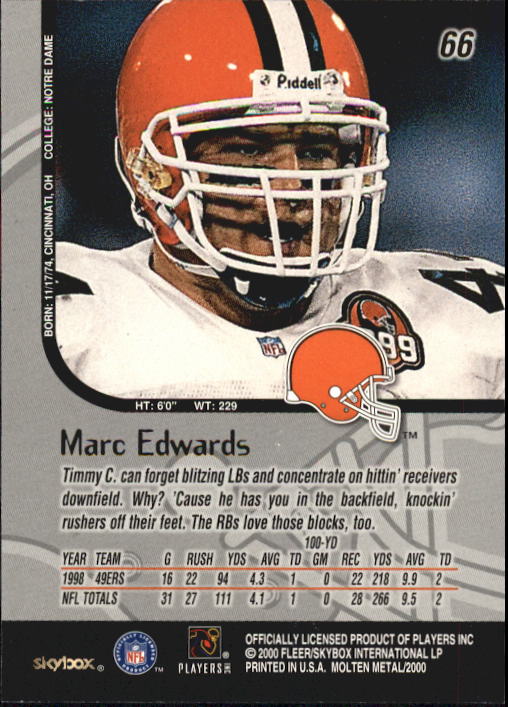 1999 Molten Metal (Skybox) Football "Main Set" Base Cards - Picture 101 of 203